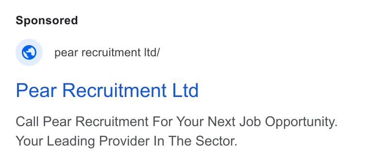 Ads evidence from Pear Recruitment Ltd