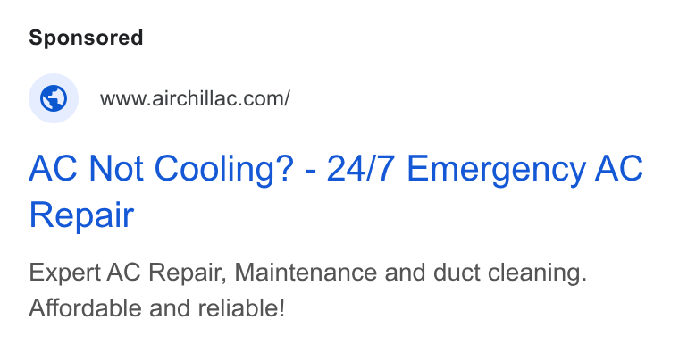 Ads evidence from AirChill AC Maintenance and Duct Cleaning